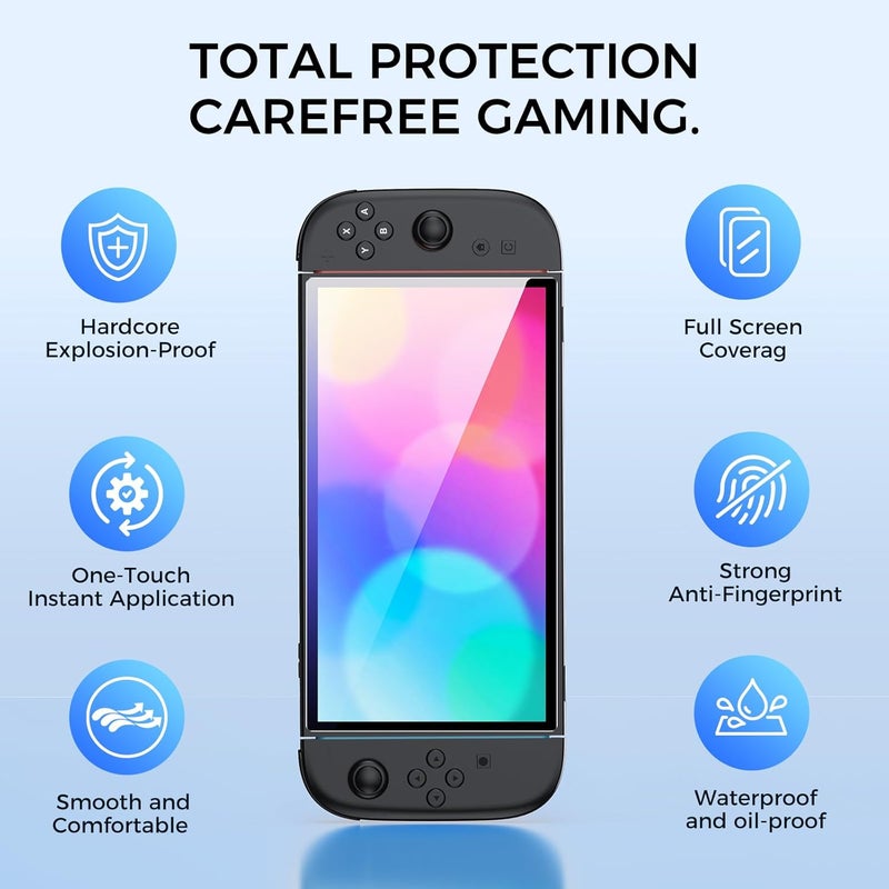 IINE Tempered Glass Screen Protector for Switch 2 – 4 Options Available, Easy Installation, Anti-Scratch, Fingerprint-Resistant, Bubble-Free (Anti-Blue Light, 1-Pack 0.33mm Tempered Glass + Dust-Free Kit) - Image 2